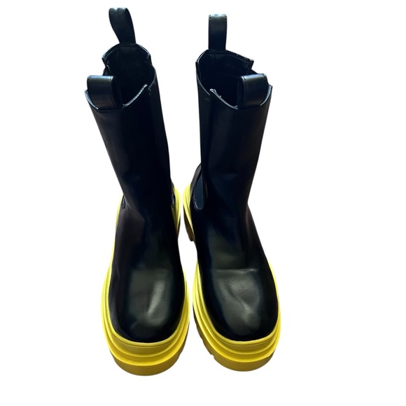 Azalea Wang | Chunky Platform Ghosted Chelsea Rain Boots Grunge Black Yellow 5 - Picture 5 of 11